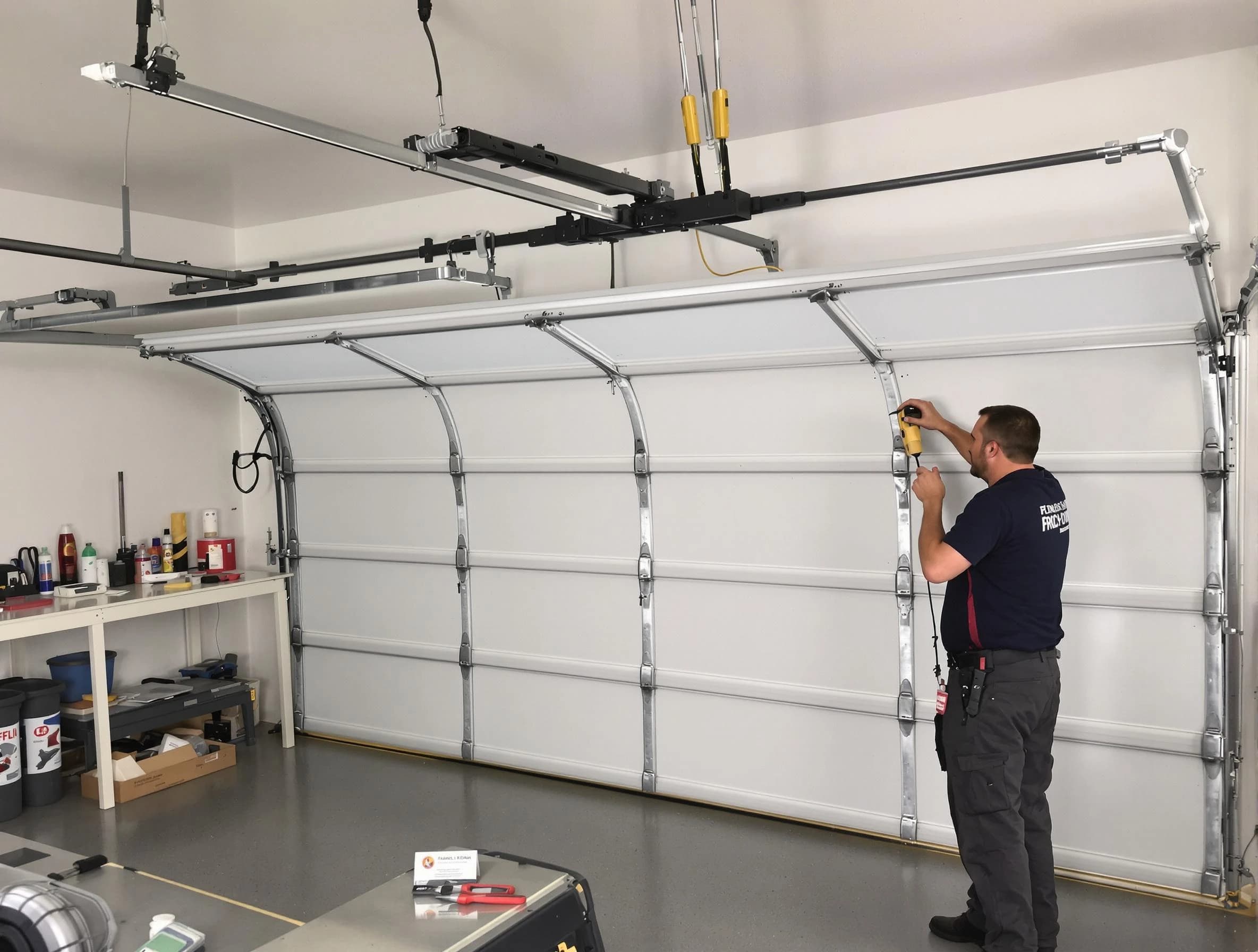 McCandless Garage Door Repair certified technician performing overhead door system repair in McCandless