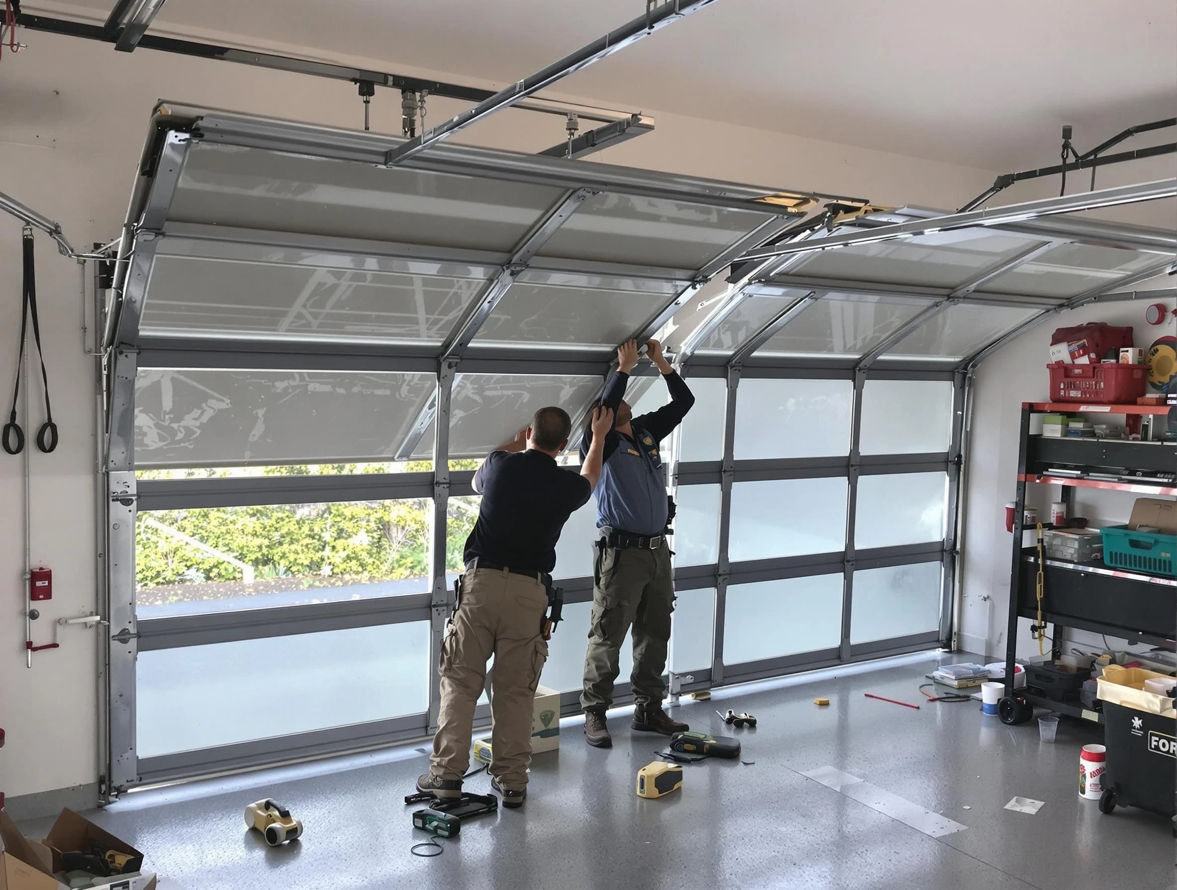 McCandless Garage Door Repair expert performing precise panel replacement on McCandless garage door