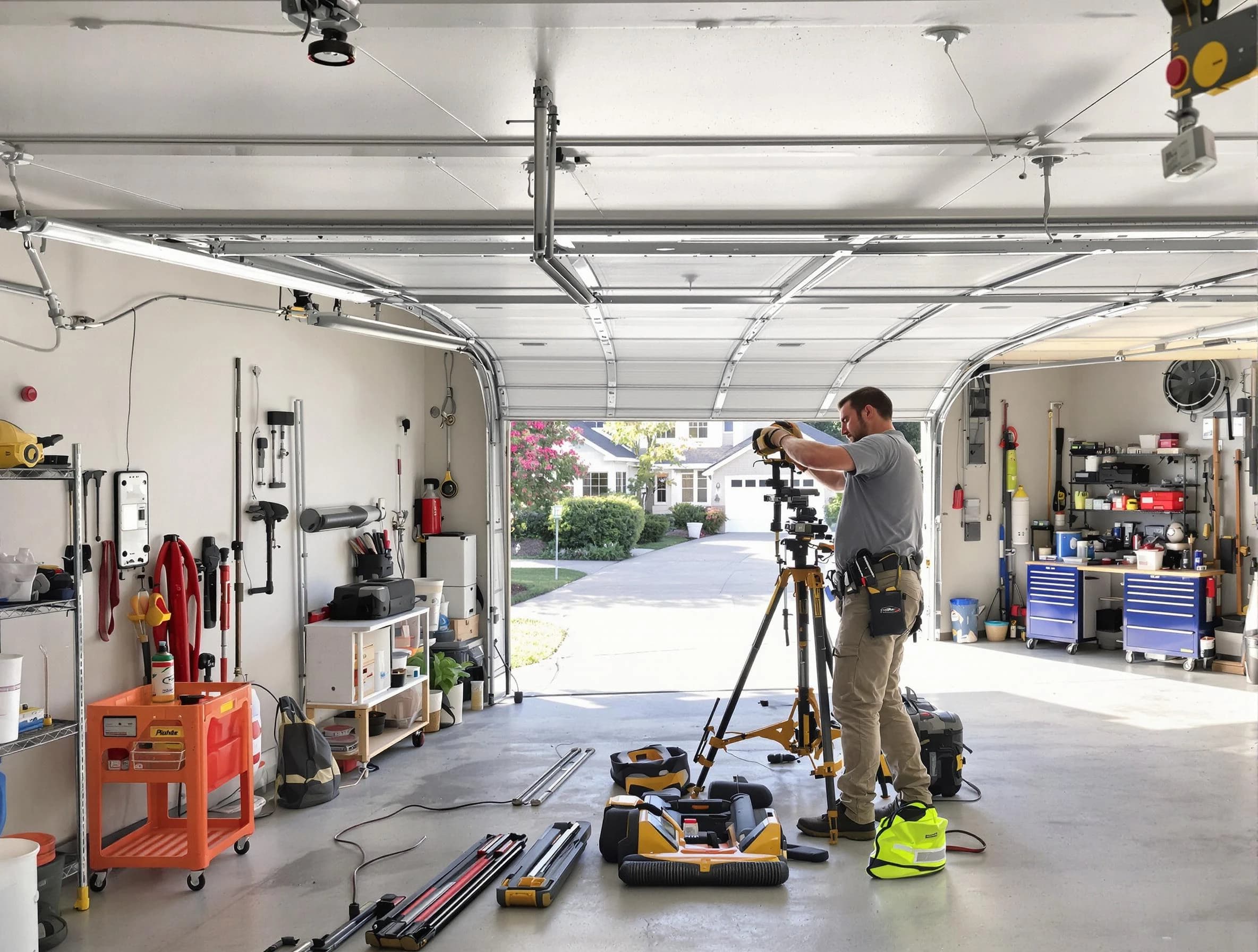 McCandless Garage Door Repair specialist performing laser-guided track alignment in McCandless
