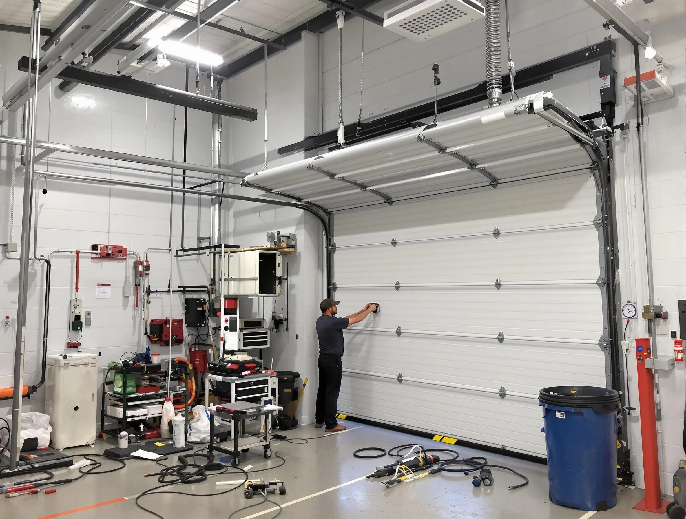 McCandless Garage Door Repair certified technician performing commercial door repair at a McCandless business facility
