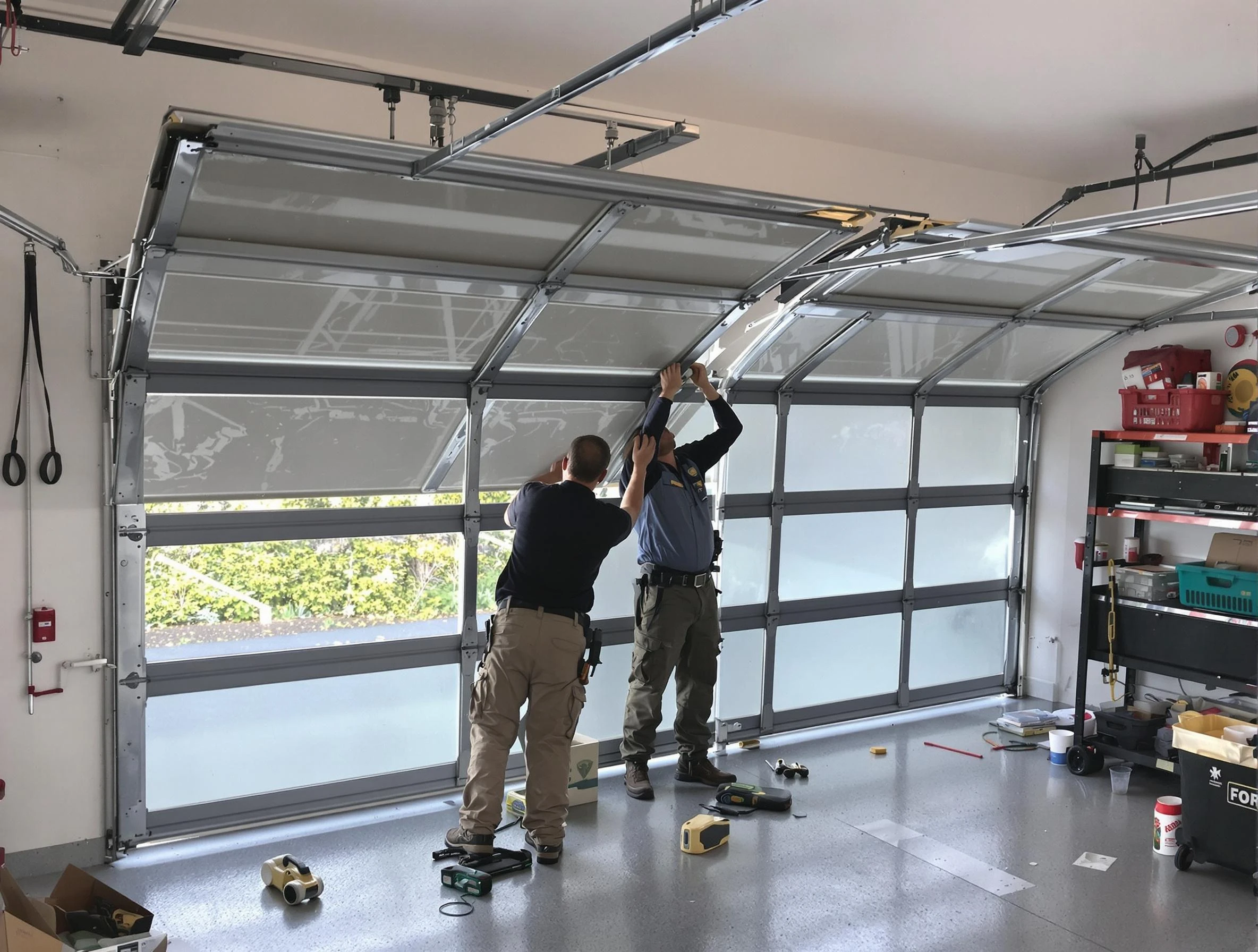 McCandless Garage Door Repair expert performing precise panel replacement on McCandless garage door